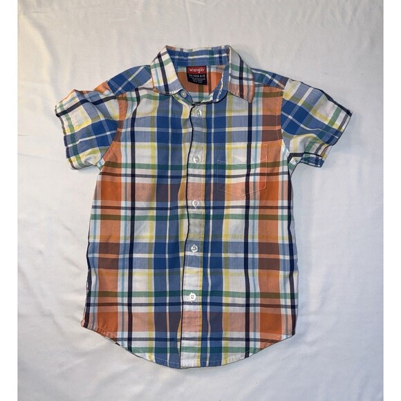 Wrangler Boys Short Sleeve Plaid Button Up Shirt, Orange,Size XS(4-5) RN19747 - Picture 1 of 3